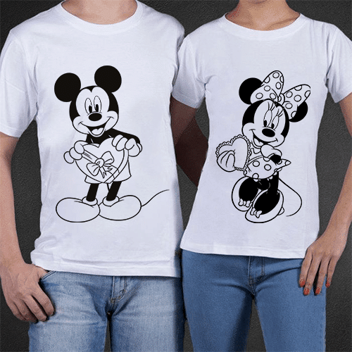 t-shirt per coppia Minnie e Topolino