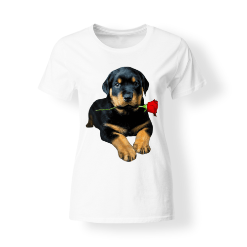 T shirt con cucciolo di cane bianca